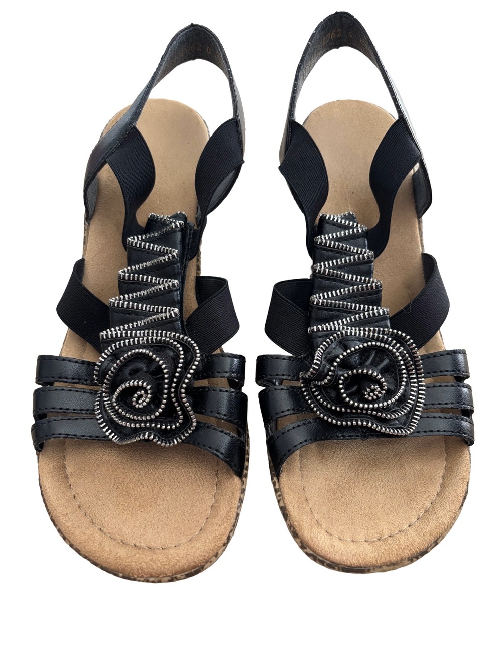 Rieker Roberta Black Strappy Wedge Sandal Zipper Detail
